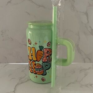 NEW! Easter Themed Hip Hop Bunny Retro Graphic Pastel Green Tumbler with Handle